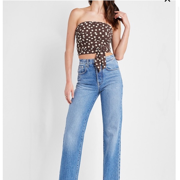 NWT Bloggers Favorite Express Polka Dot Ruched Tie Waist Tube Top - Picture 7 of 13